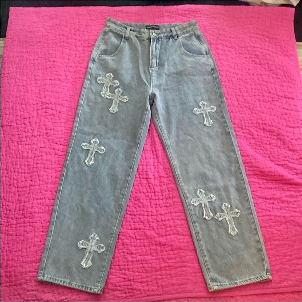 Chrome Hearts Embroidered Cross Denim Jeans, M